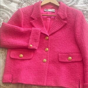 Zara Vibrant Pink Blazer with Gold Accents
